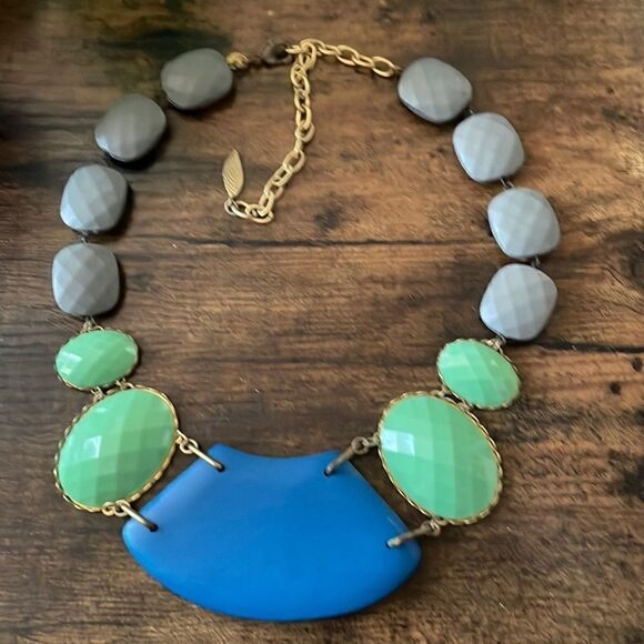 Anthropology David Aubrey Oversized Wood Acrylic Statement Necklace- Rare - Picture 1 of 5